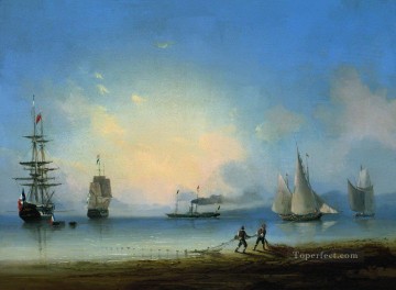 Fragatas rusas y francesas 1858 Romántico Ivan Aivazovsky Ruso Pinturas al óleo